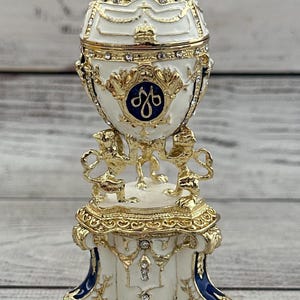 Ukrainian Faberge Egg, Enamel & Swarovski Crystals, Hand Crafted Decor, 4.72" image 2