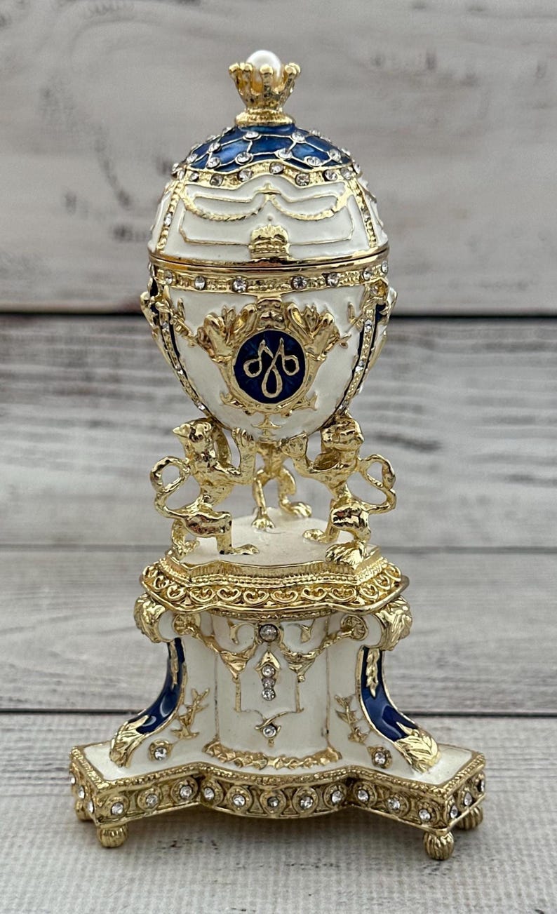 Ukrainian Faberge Egg, Enamel & Swarovski Crystals, Hand Crafted Decor, 4.72" image 2