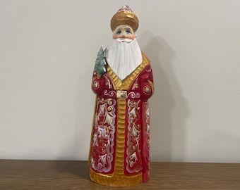 Hand Carved Wooden Santa, Hand Painted Linden Tree Figurine, Ukrainian Folk Art Home Decor