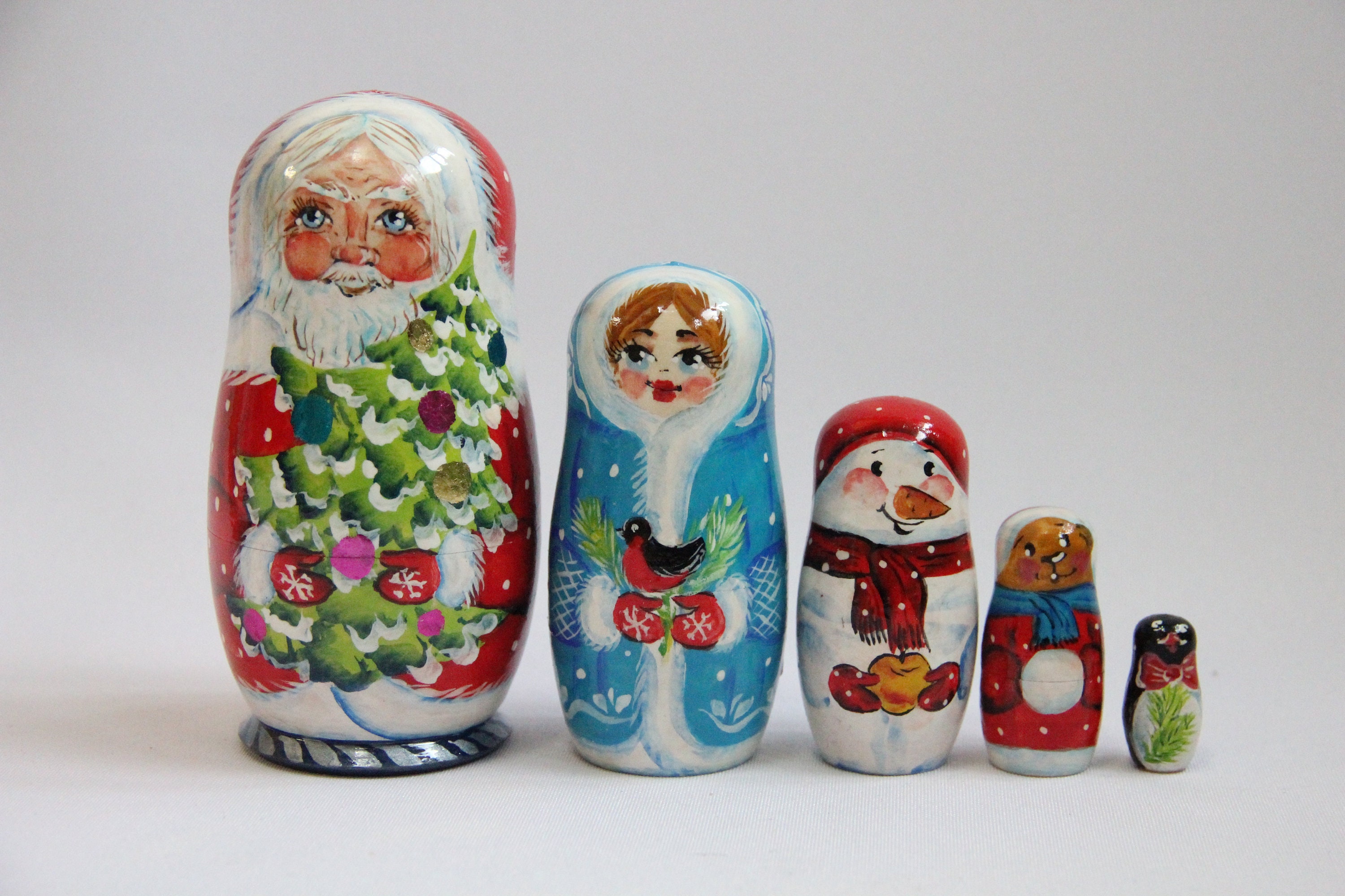 Small Size Santa Wooden Nesting Doll 4.92 Hand Painted Etsy