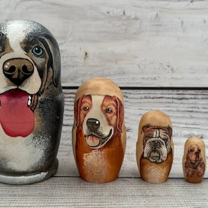 Dogs Ukrainian Nesting Doll 4.13&#39;&#39; or 10.5 cm,  Doll 5 pieces, Gift for Mom, Kids Gift, Animal Toys, Kids Room Decor