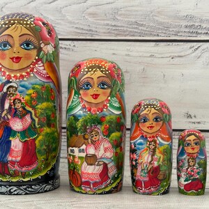 Ukrainian Fairy Tales Hand Painted Nesting Doll 5 pieces, Ukrainian Doll 6.69&#39;&#39; or 17 cm, Wooden Toy, Home Decor, Kids Gift Kids, Room Decor