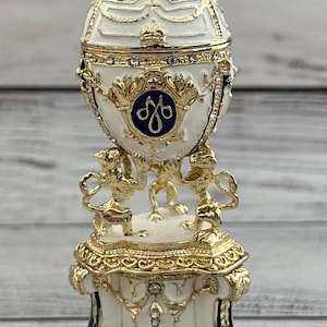 Ukrainian Faberge Egg, Enamel & Swarovski Crystals, Hand Crafted Decor, 4.72" image 9