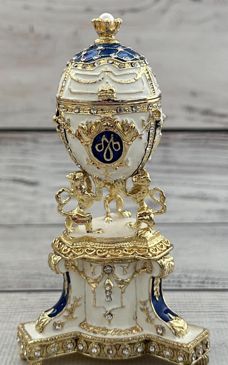 Ukrainian Faberge Egg, Enamel & Swarovski Crystals, Hand Crafted Decor, 4.72" image 9