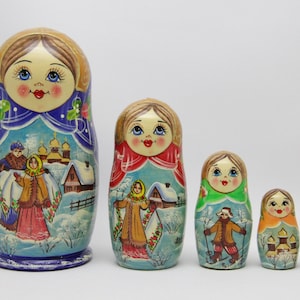 Top Quality Ukrainian Fairy Tales Hand Painted Nesting Doll 7.08&#39;&#39; or 17 cm  Doll 5 pieces Wooden Toy Home Decor Kids Gift Kids Room Decor