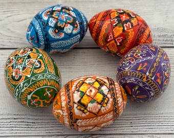 Hand Painted Wooden Easter Eggs, Ukrainian Pysanka Set, Floral Folk Art Home Decoration