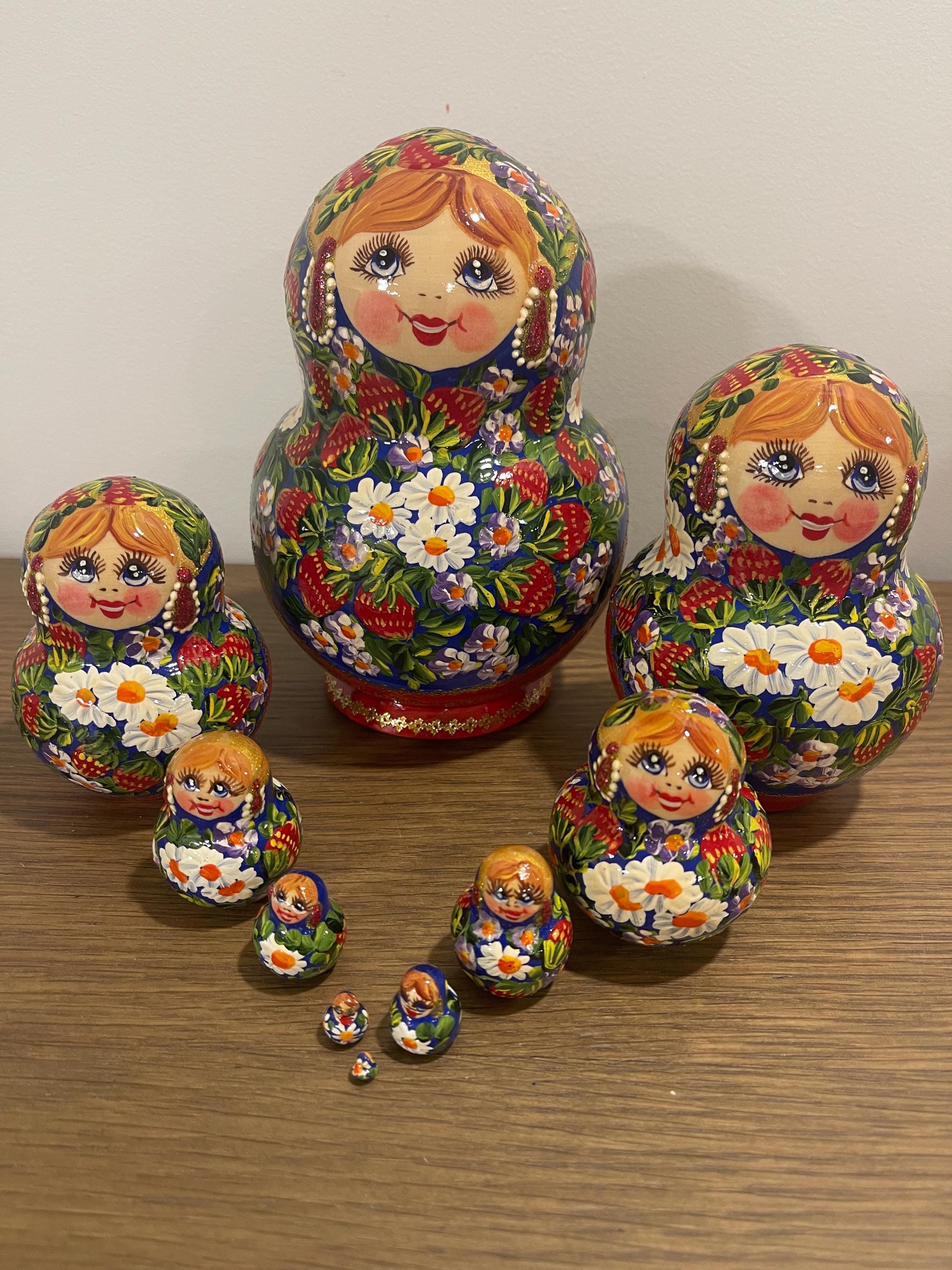 Figura Decorativa Muñeca Rusa Matryoshka - 5 Piezas De Madera Pintadas A Mano