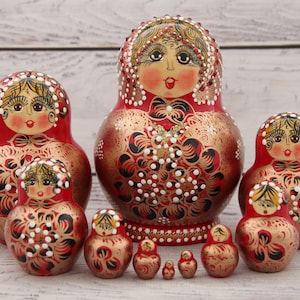 Made in Ukraine Traditional Hand Painted Nesting Doll 5.9&#39;&#39; or 15 cm, Ukrainian Doll 10 pieces, Wooden Toy, Home Decor, Kids Room Decor