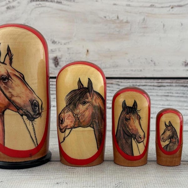 Horses Nesting Doll 4.13'' or 10.5 cm, Ukrainian Doll 5 pieces, Gift for Mom, Kids Gift, Animal Toys, Kids Room Decor MADE in UKRAINE
