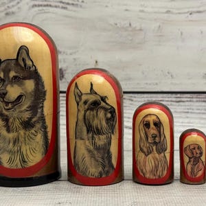 MADE in UKRAINE Dogs Ukrainian Nesting Doll 4.13&#39;&#39; or 10.5 cm  Doll 5 pieces Gift for Mom Kids Gift Animal Toys Kids Room Decor