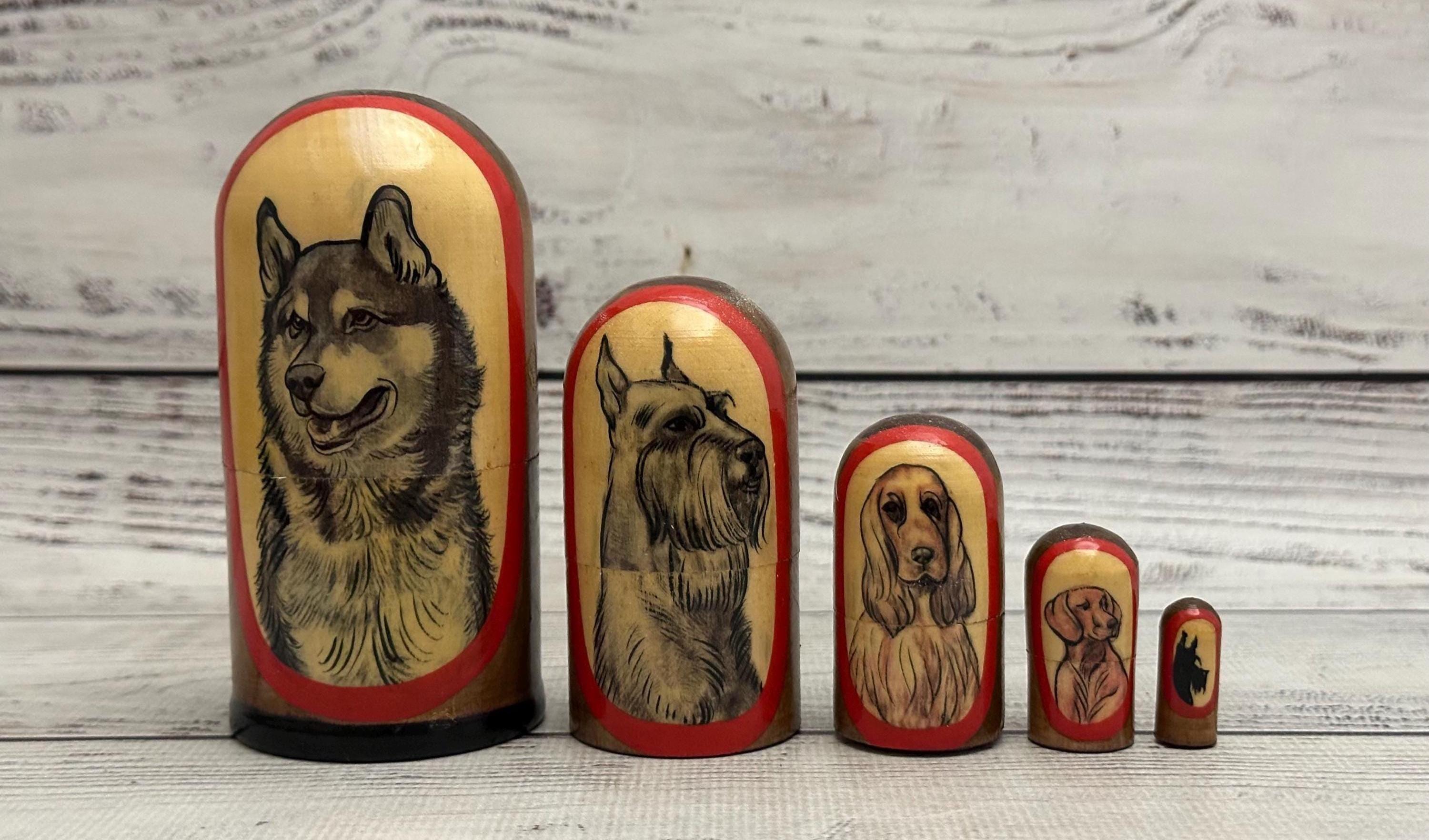 MADE in UKRAINE Dogs Ukrainian Nesting Doll 4.13'' or 10.5 cm  Doll 5 pieces Gift for Mom Kids Gift Animal Toys Kids Room Decor