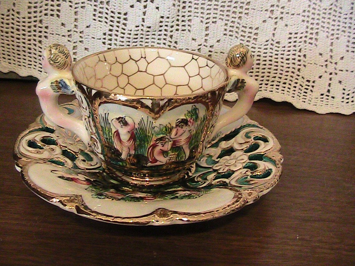 Vintage Capodimonte Porcelain Cup and Saucer set Made in Italy Etsy