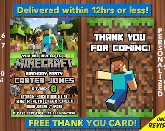 minecraft invitation etsy