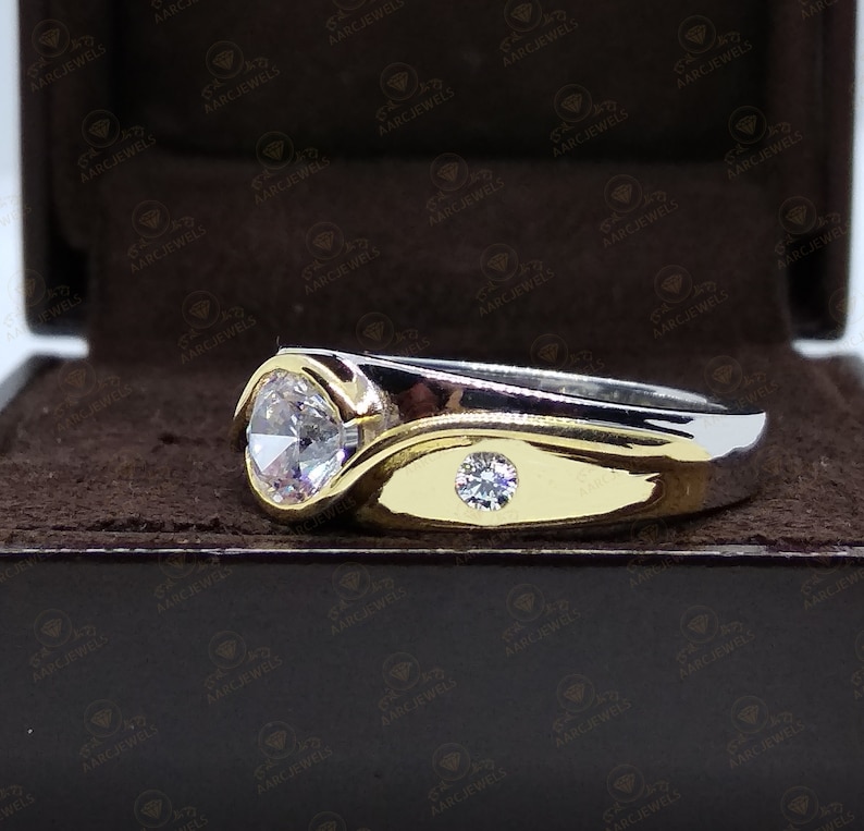 2.00 Ct Round Cut Cz Diamond Bezel Engagement Ring Bypass Ring Three Stone Ring Two Tone Ring Wedding Anniversary Ring