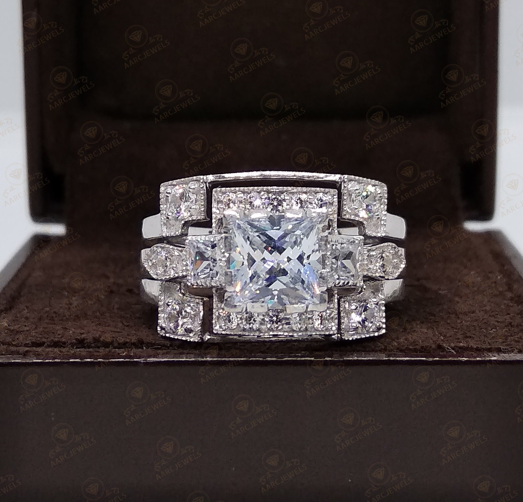 2.28 Ct Princess Cut Cz Diamond Halo Ring Wrap Guard Insert Etsy