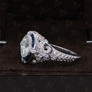 2.40 Ct Vintage Art Deco Style Round Cut & Blue Sapphire Diamond ...