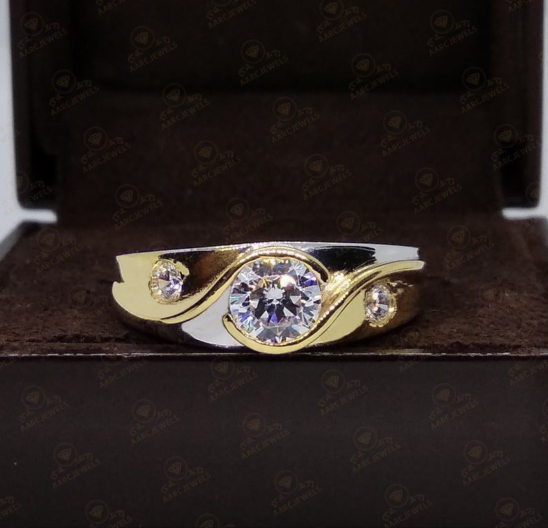 2.00 Ct Round Cut Cz Diamond Bezel Engagement Ring Bypass Ring Three Stone Ring Two Tone Ring Wedding Anniversary Ring