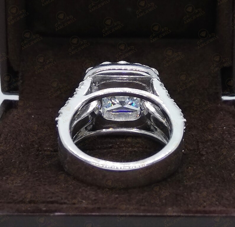 Womens Hollywood Star Inspired Ring 3.50 Ct Brilliant Cushion Cut Cz Diamond Engagement Ring 3 Row Shank Ring Large Halo Ring Cocktail Ring
