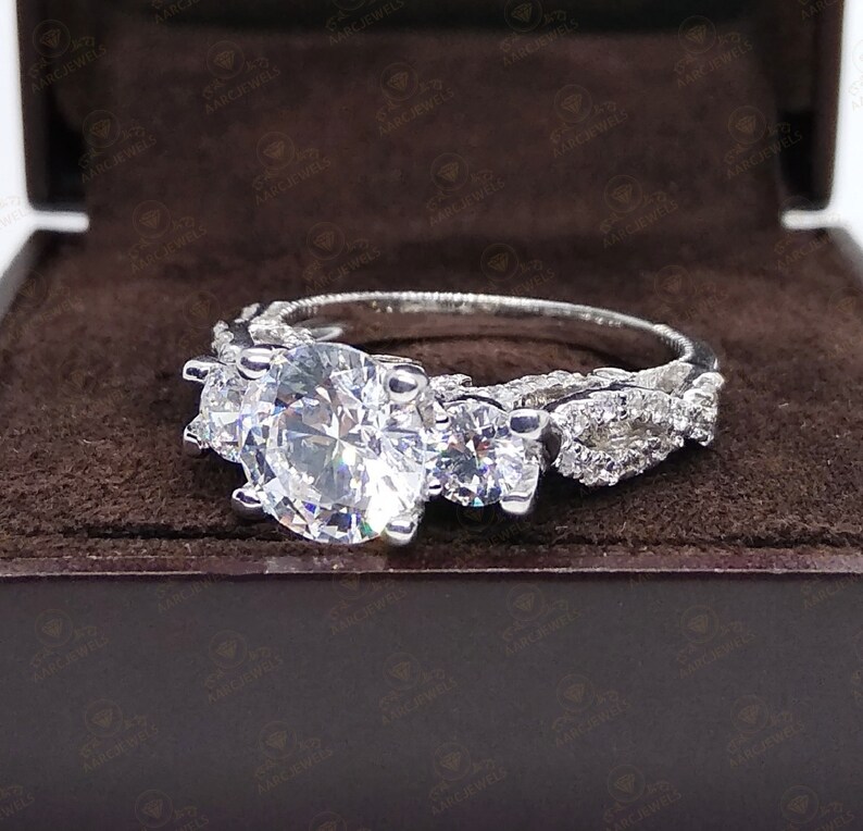 Luxury Ring Anniversary Ring 3.80 Ct Three Stone Round Cut Cz Diamond Fancy Engagement Ring 925 Sterling Silver Wedding Ring