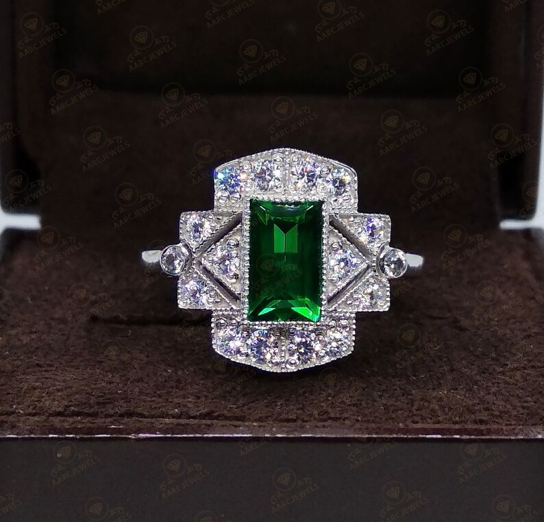 2.35 Ct Vintage Antique Reproduction Green Emerald Cut Cz - Etsy