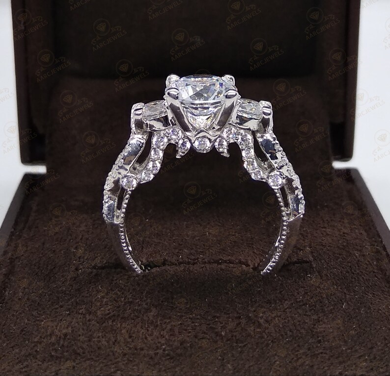 Luxury Ring Anniversary Ring 3.80 Ct Three Stone Round Cut Cz Diamond Fancy Engagement Ring 925 Sterling Silver Wedding Ring