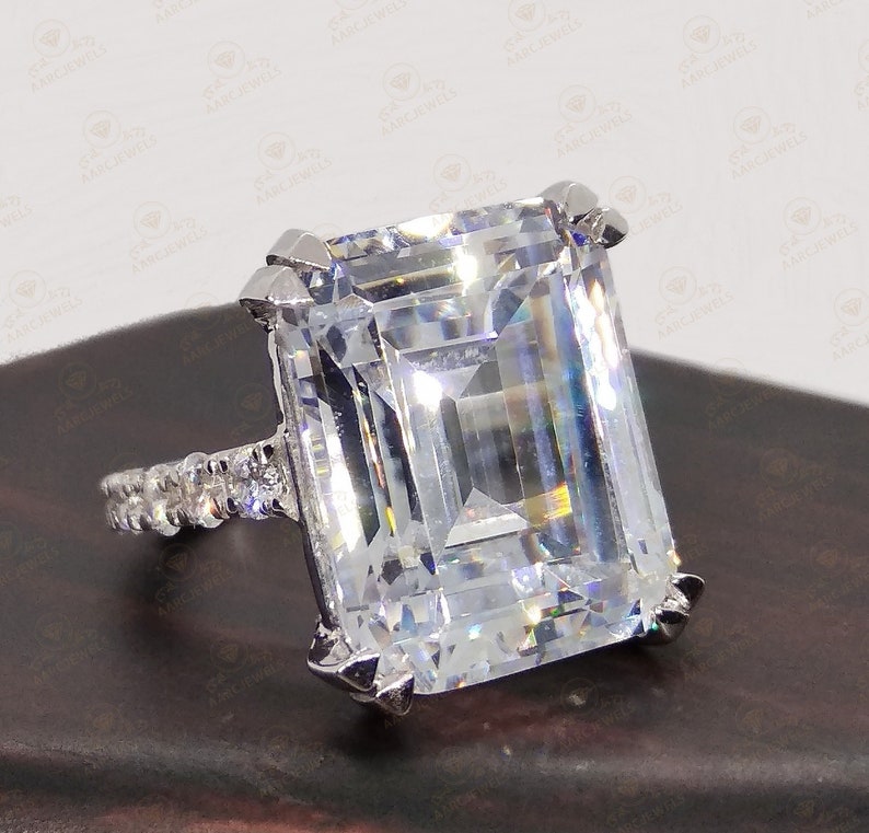 Cocktail Ring Large Solitaire Ring Emerald Cut Solitaire Ring Wedding Ring For Womens 8.50 Ct Emerald Cut Cz Diamond Engagement Ring