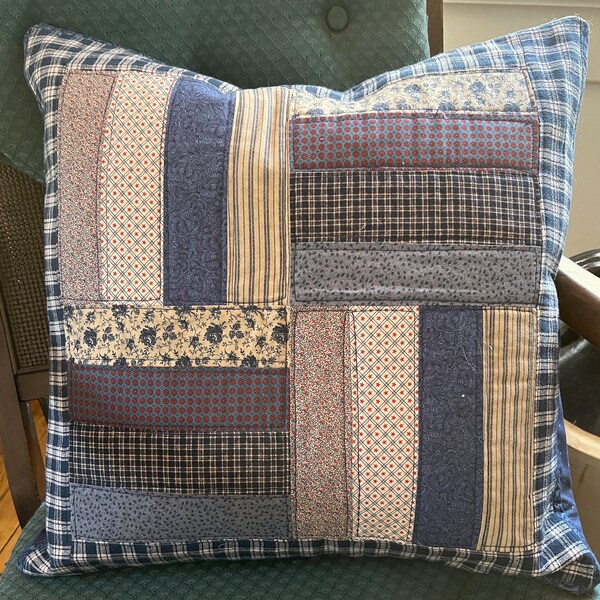 Blue Patchwork Throw Pillow Cover