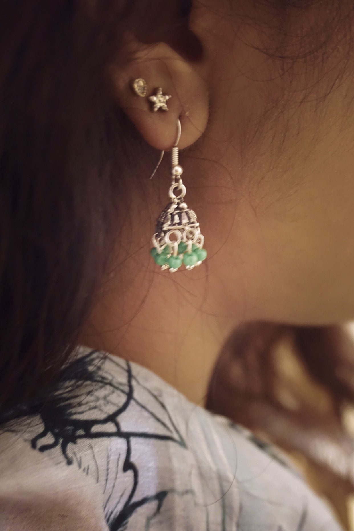 Blue - Roshni German Silver Jhumki Earrings