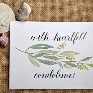 Watercolor Sympathy Card, Condolence Card, Hand Lettered Calligraphy,  Eucalyptus Branch, Watercolor Print Card