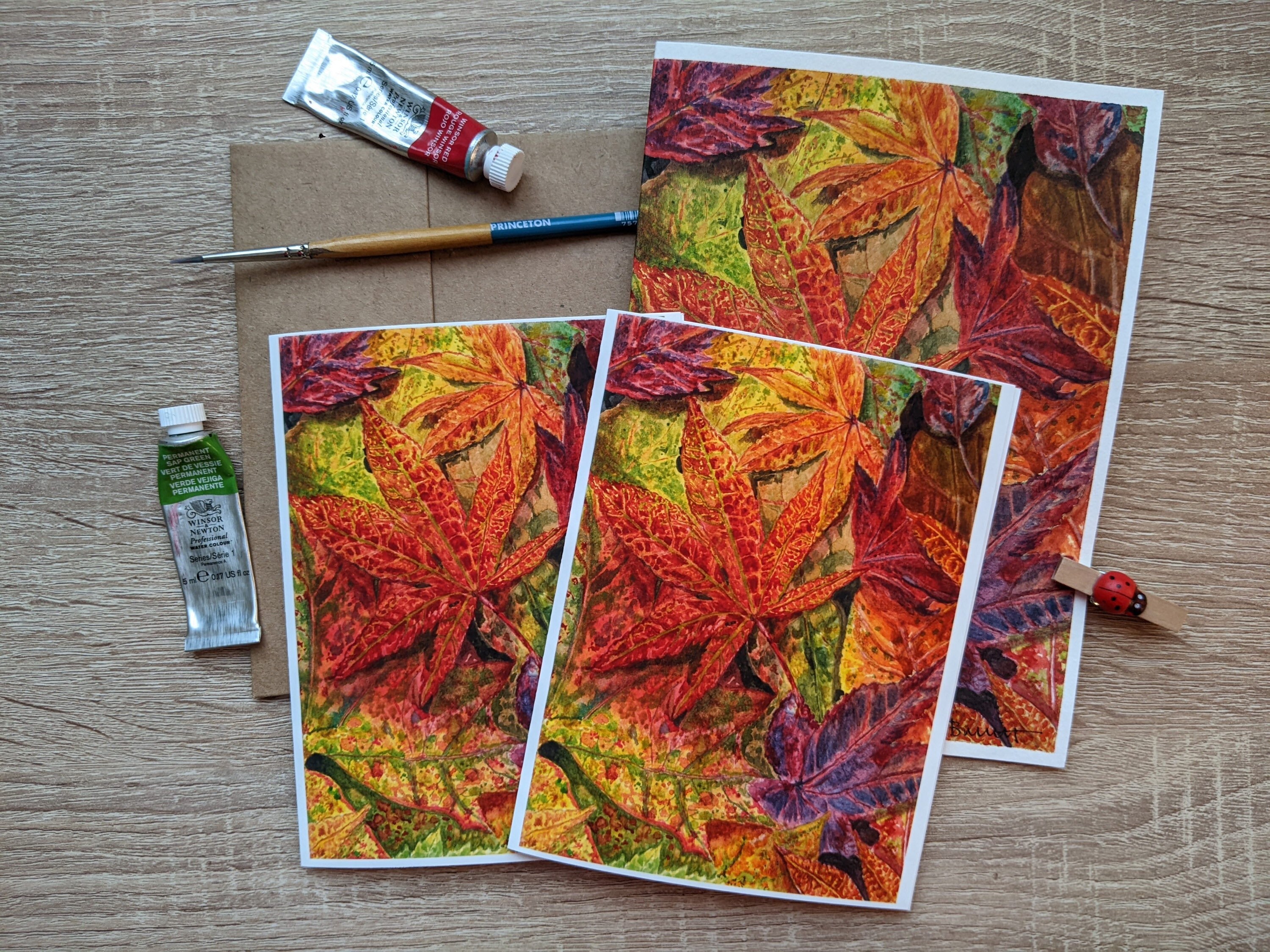 Watercolor Autumn Leaves Card, Handmade Fine Art Print - Etsy