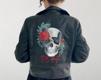 Chaqueta de cuero para novia gótica, chaqueta pintada a mano, chaqueta punk, chaqueta para la novia, boda gótica, el mejor regalo para la novia, regalo único.