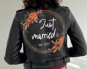 Bride leather jacket, wedding leather jacket, just married jacket, Mrs leather jacket