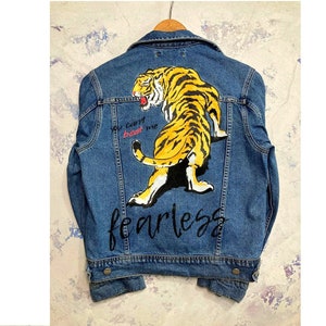 Personalized gift, Hand painted denim jacket Tiger, custom denim jacket, handmade gift, unique gift, gift for him, gift for her.