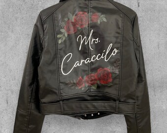Jaqueta para Noiva, Jaqueta de Casamento, Jaqueta de Couro Personalizada com Pintura, Presente para Chá de Panela, Presente para Ela, Casamento Alternativo, Casamento Gótico.