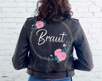 Regalo para despedida de soltera, chaqueta de cuero para novia pintada a mano - Idea de regalo nupcial única, regalo para la Sra., regalo para la futura novia, regalo para la despedida de soltera.