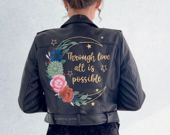 Bridal shower gift, Painted leather jacket, bride leather jacket, mrs jacket, bride to be, bride apparel, custom jacket, wedding ideas.