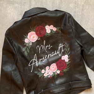 Veste de mariée, veste en cuir peinte, veste de mariage, veste de mariée personnalisée, cadeau de mariée, cadeau pour la mariée, cadeau de noce.