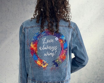 Regalo para despedida de soltera, ropa del orgullo LGBT, chaqueta LGBT, chaqueta vaquera pintada a mano, chaqueta vaquera personalizada, regalo del orgullo, chaqueta de boda, chaqueta de señora.