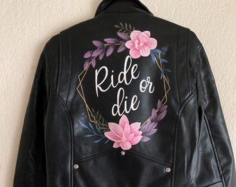 Wedding leather jacket, painted leather jacket, bride gift, bride jacket