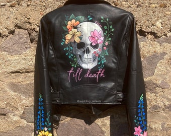 Bride gift, custom leather jacket, bride leather jacket, personalized leather jacket, painted leather jacket, custom design jacket for bride