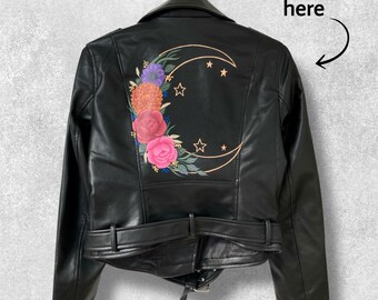 Custom Bridal Leather Jacket, Bride Gift, Painted Mrs Jacket, Celestial Wedding, Future Mrs, Bride To Be, Boho Wedding, Summer Wedding.