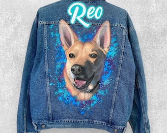 Custom Jean Jacket, Personalized Painted Jacket, Dog Face Jacket, Dog Portrait Jacket, Dog Owner Gift, Custom Dog Gift, Pet Portrait.