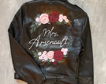Chaqueta de cuero pintada, Chaqueta de cuero personalizada, Chaqueta de cuero para boda, Chaqueta de novia personalizada, Chaqueta de novia pintada, Chaqueta de cuero para novia.
