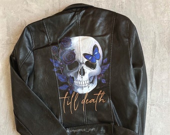 Bemalte Lederjacke, Braut oder sterben, Schädel-Gothic-Braut-Jacke, Hochzeitsjacke, Braut-Geschenk, Schwägerin-Geschenk, Geschenk für sie, Frau Jacke.