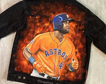 Baseball Jacket, Hand Painted Denim Jacket, Custom Baseball Gift, Letterman Jean Jacket, Baseball Mom, Cheer Gift, Custom Clothing.