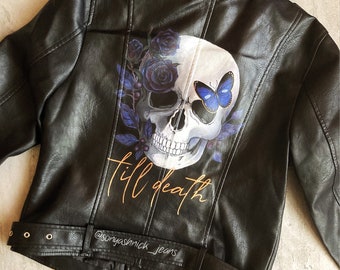 Wedding leather jacket, bride skull jacket