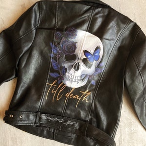 Veste en cuir de mariage, veste de crâne de mariée