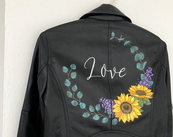 Painted leather jacket, leather jacket women, bride jacket, bride to be gift, mrs gift