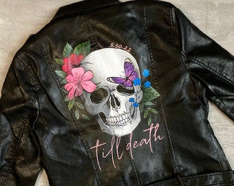 Bride jacket, women leather jacket, skull jacket, till death jacket, mrs leather jacket