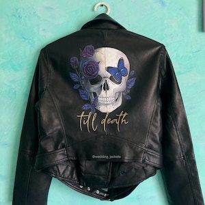 Painted faux leather jacket Punk Skull